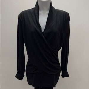 Lilla P Black Wrap-Front Long Sleeve Top